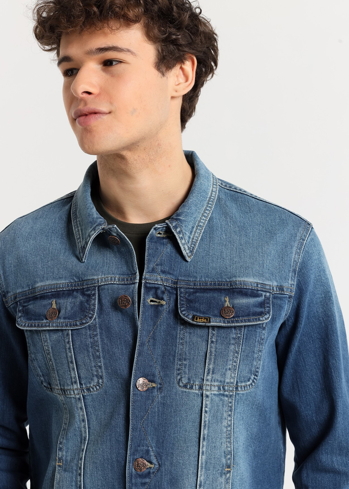 Cazadora Denim básica efecto desgastado azul medio