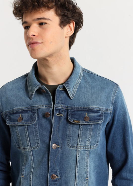 Cazadora Denim básica efecto desgastado azul medio