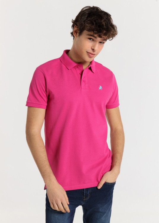 Polo Manga Corta Básico Logo Bordado fucsia