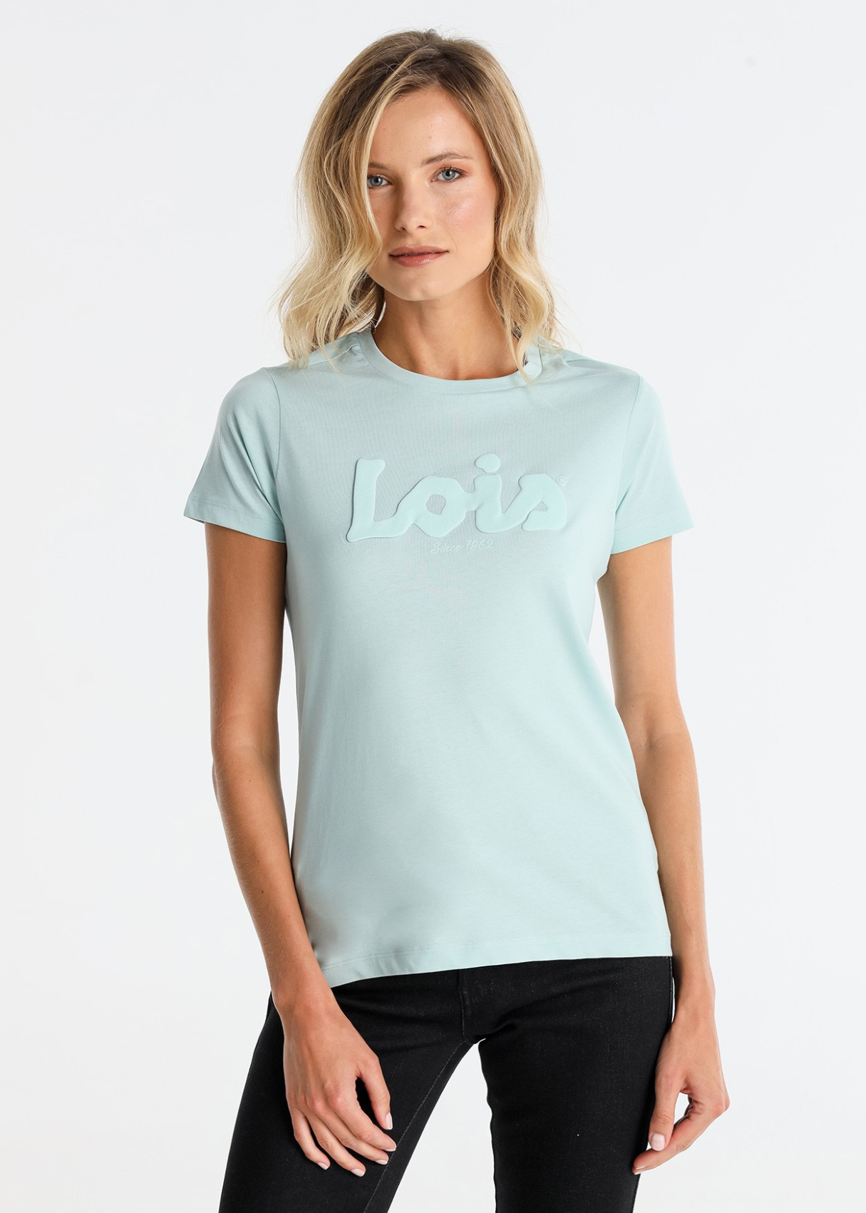 Camiseta Básica Manga Corta Logo Puff Print azul claro