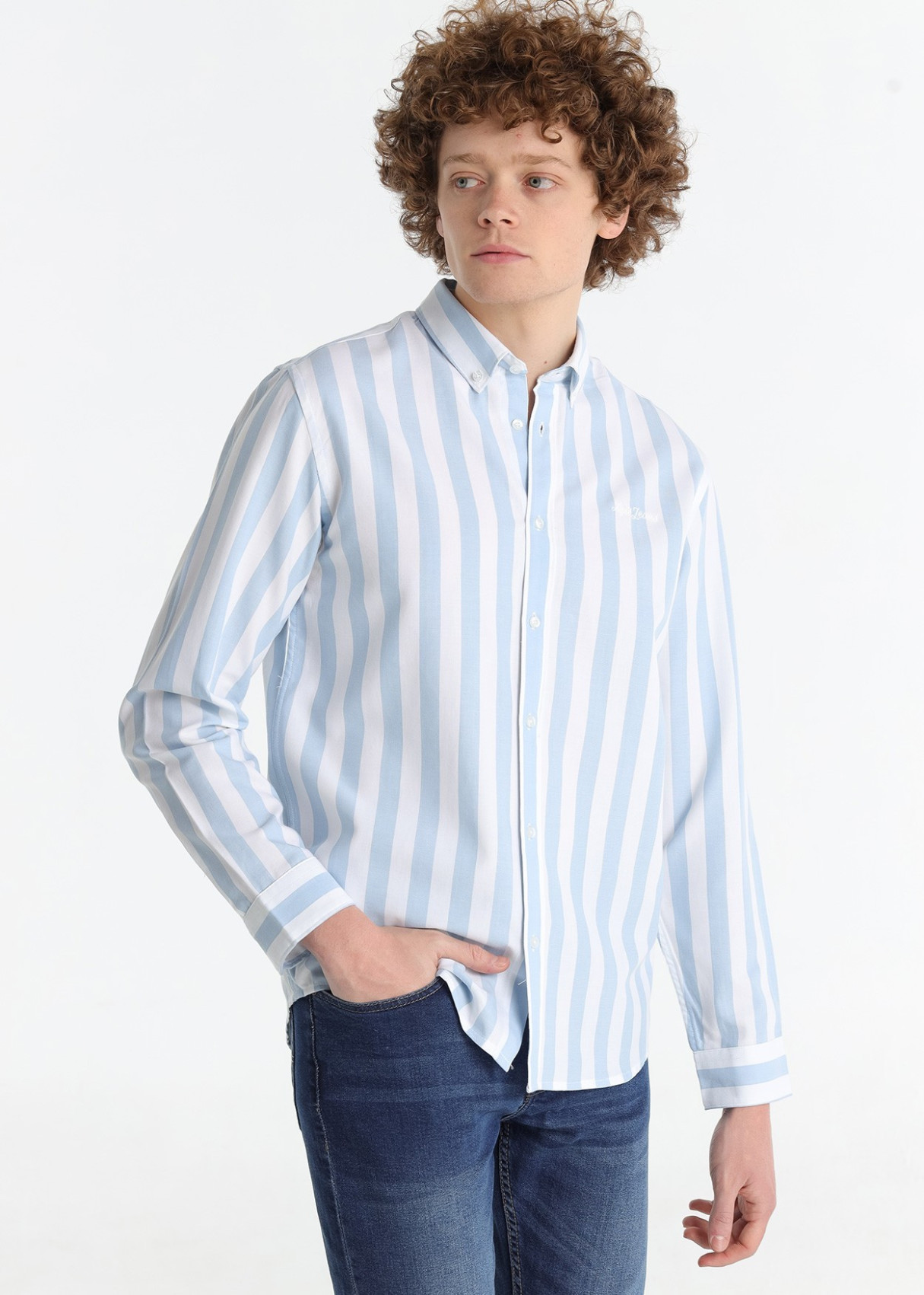 Camisa Con Estampado De Rayas Tejido Oxford De Manga Larga rayas