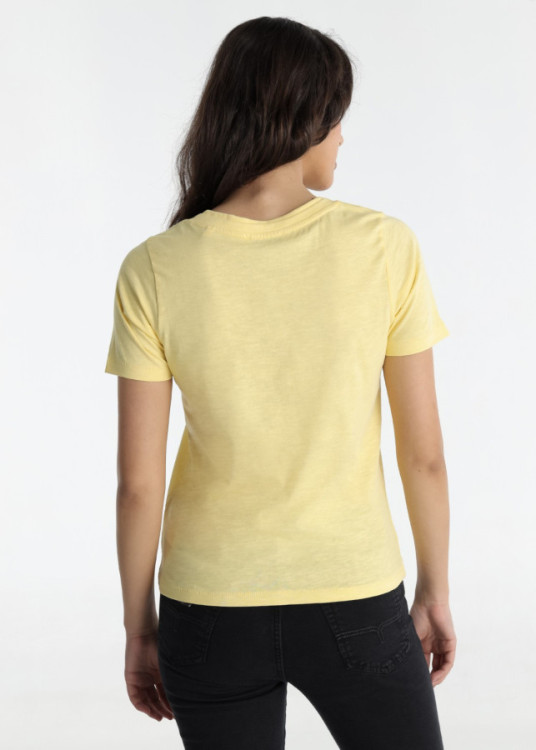 Camiseta Manga Corta Doble Cuello Pico Rib amarilla LILY ASEES