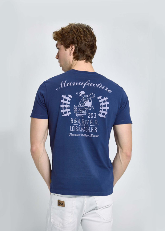 Camiseta Gráfica Diseño Máquina Espalda Azul
