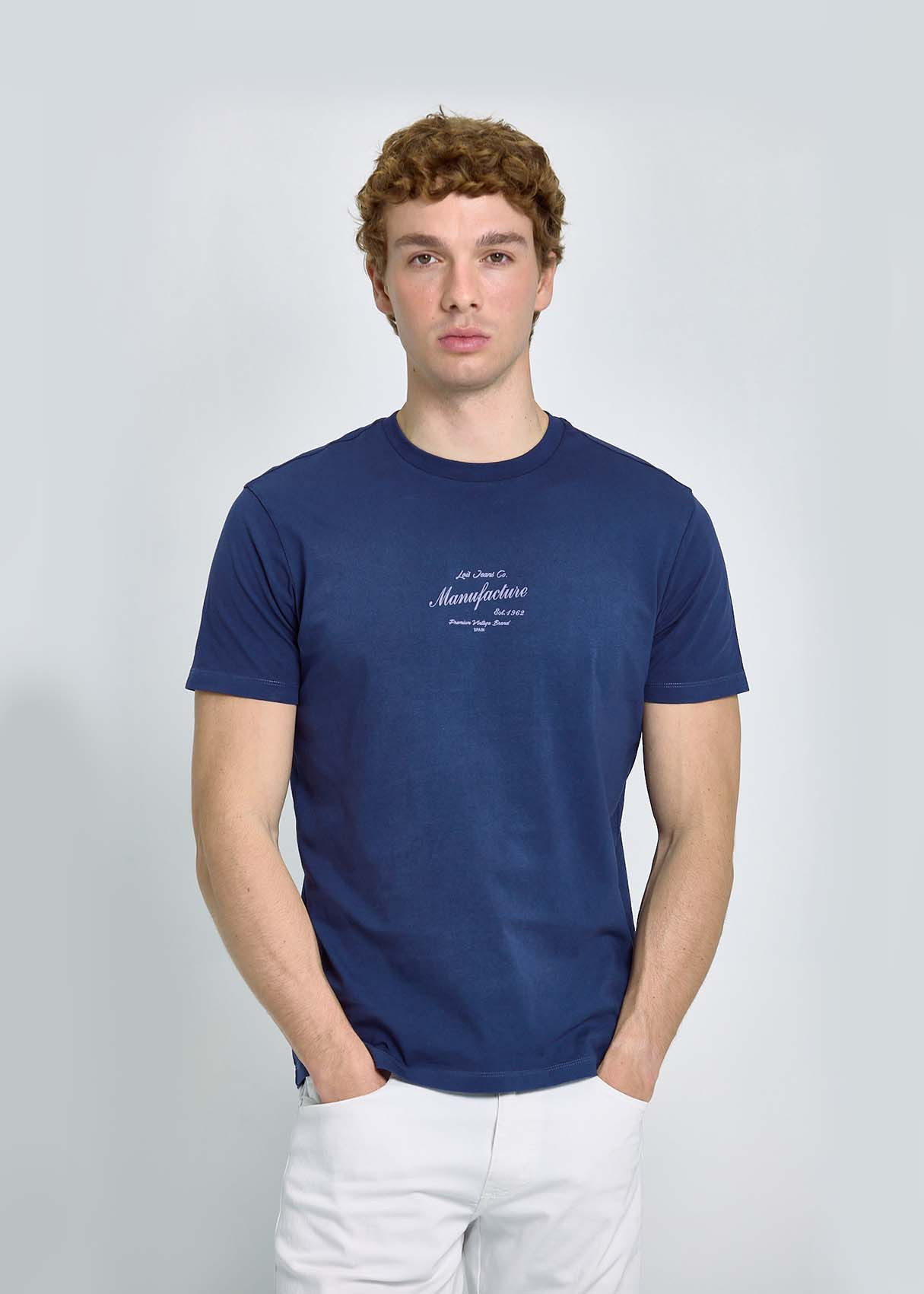 Camiseta Gráfica Con Diseño De Máquina En Espalda Azul