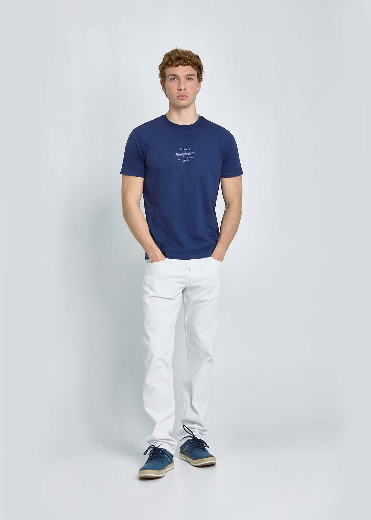 Camiseta Gráfica Diseño Máquina Espalda Azul