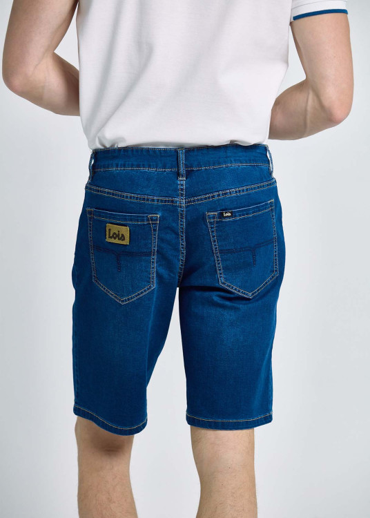 Bermuda Denim Slim Lavado Elástico Azul