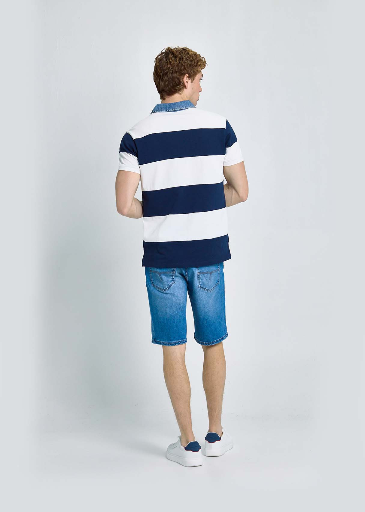 Polo Rayas Cuello Tejido Denim Auténtico Azul