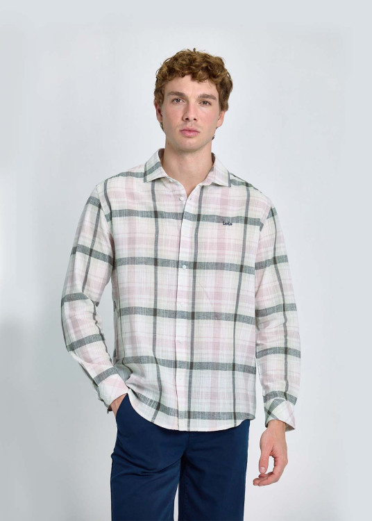 Camisa Cuadros Mezcla Lino Algodón Blanco
