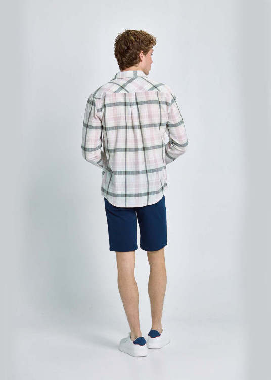 Camisa Cuadros Mezcla Lino Algodón Blanco
