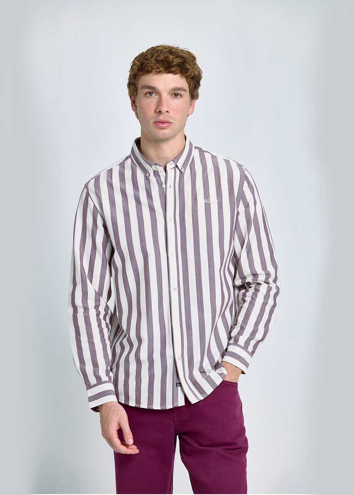 Camisa Oxford Rayas Ajuste Slim Fit Morado Blanca