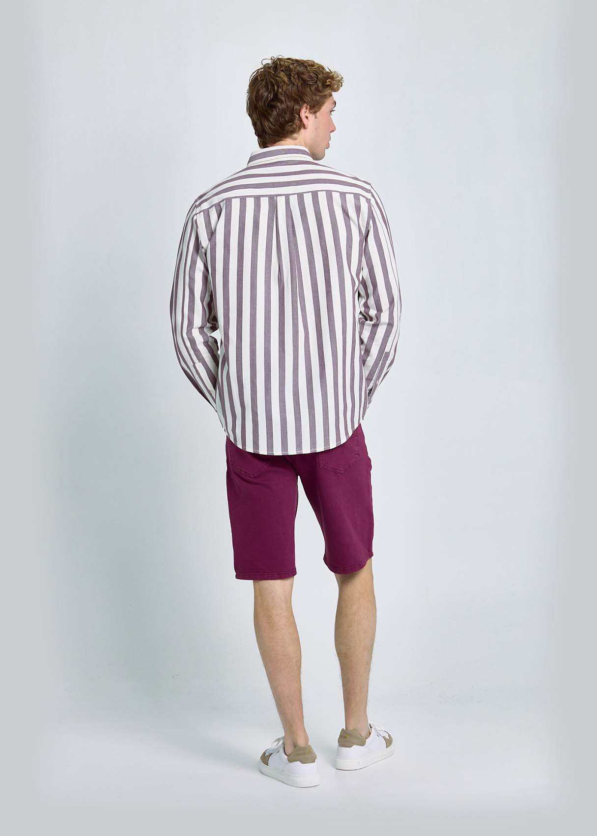 Camisa Oxford Rayas Ajuste Slim Fit Morado Blanca