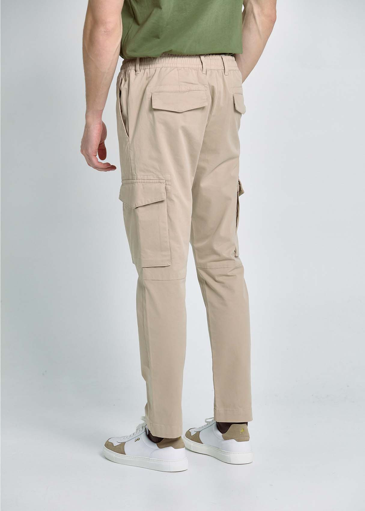 Pantalón Cargo Slim Cintura Elástica Bolsillos Beige
