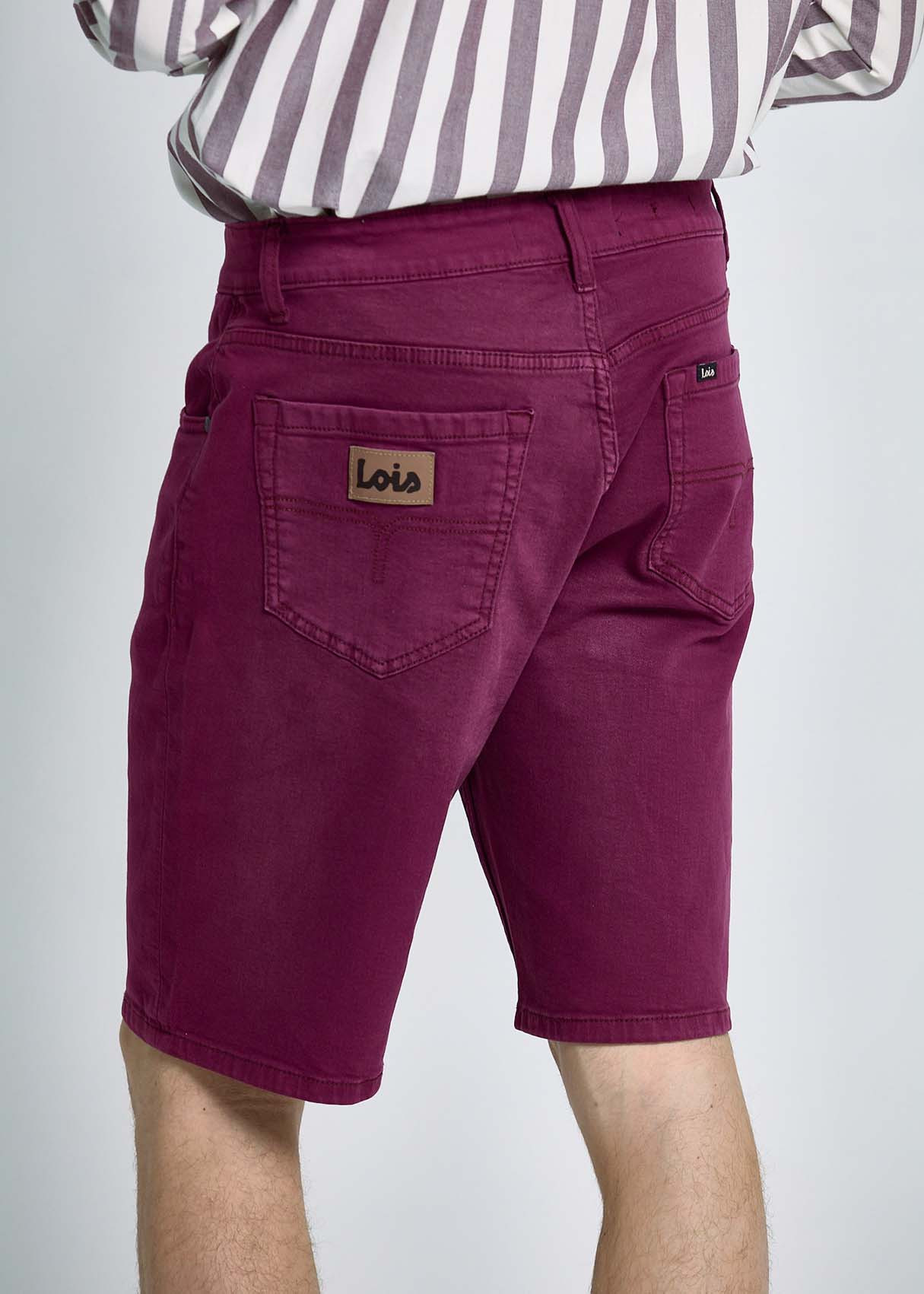 Bermuda Slim De Algodón En Sarga De Color Rojo