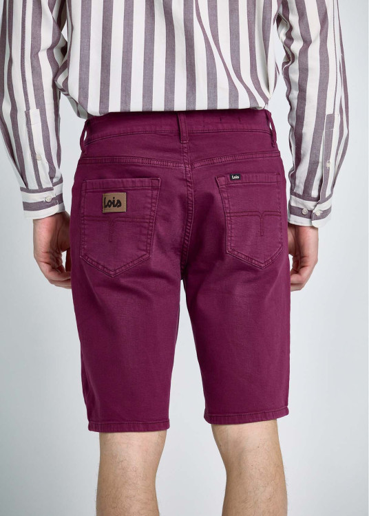 Bermuda Slim De Algodón En Sarga De Color Rojo