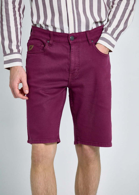 Bermuda Slim De Algodón En Sarga De Color Rojo