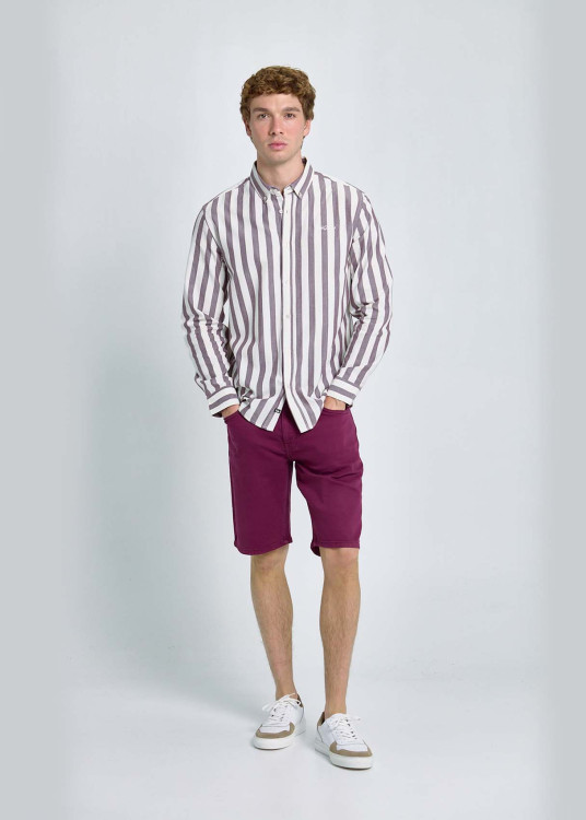 Bermuda Slim De Algodón En Sarga De Color Rojo