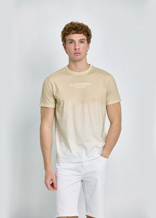 Camiseta Con Efecto Lavado Tie Dye Bicolor En Beige