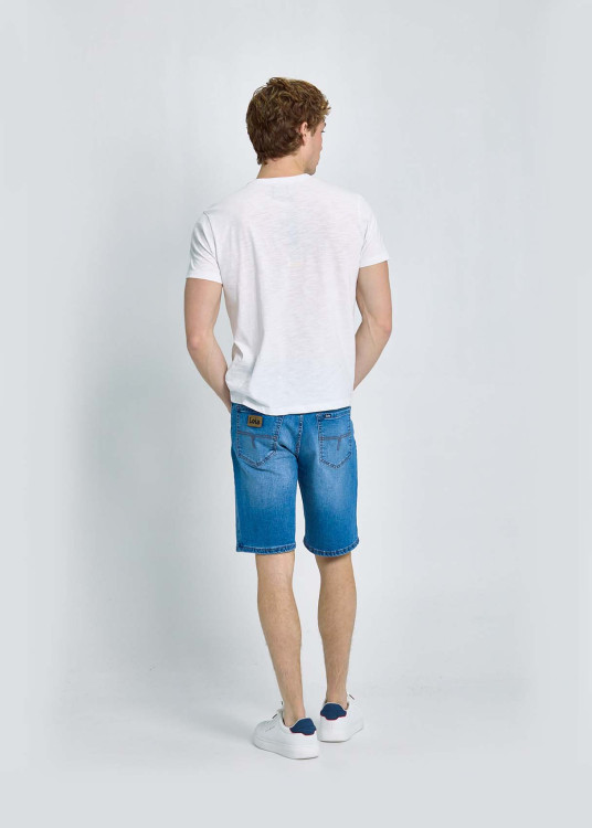 Bermuda Denim Slim En Tejido Cross Con Lavado Azul