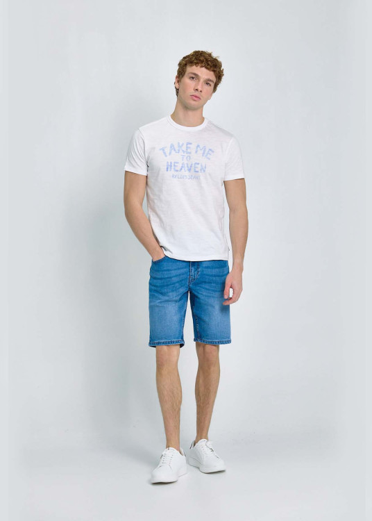 Bermuda Denim Slim En Tejido Cross Con Lavado Azul