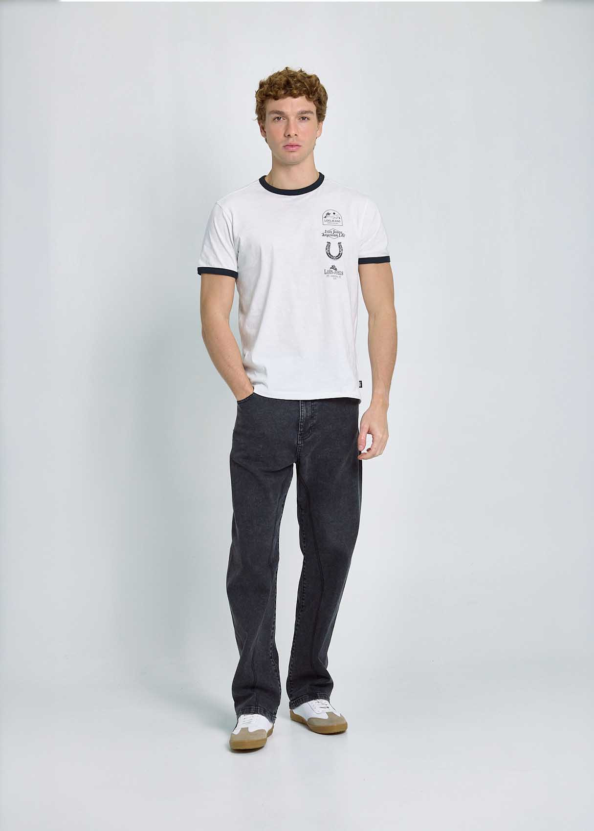 Camiseta Estilo Ringer Gráfica Americana Retro Blanca