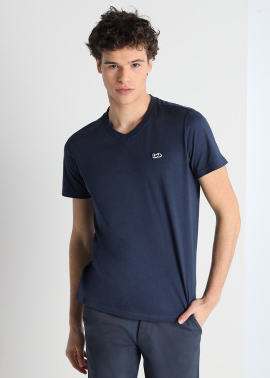 Camiseta De Algodón Con Parche Central Logo Azul Royal