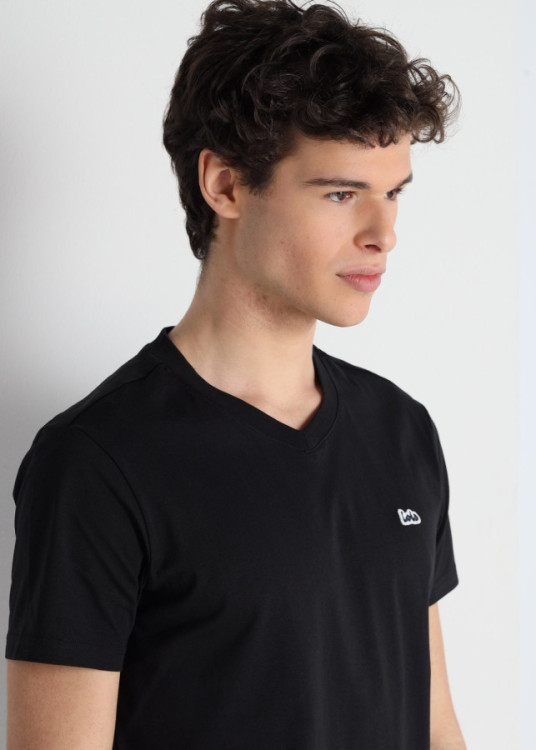 Camiseta De Algodón Con Parche Central Logo Negra