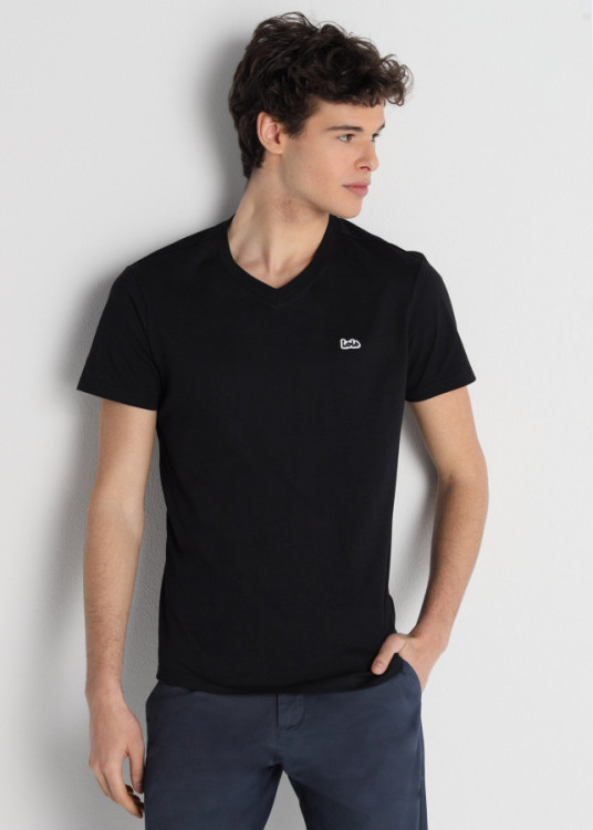 Camiseta De Algodón Con Parche Central Logo Negra