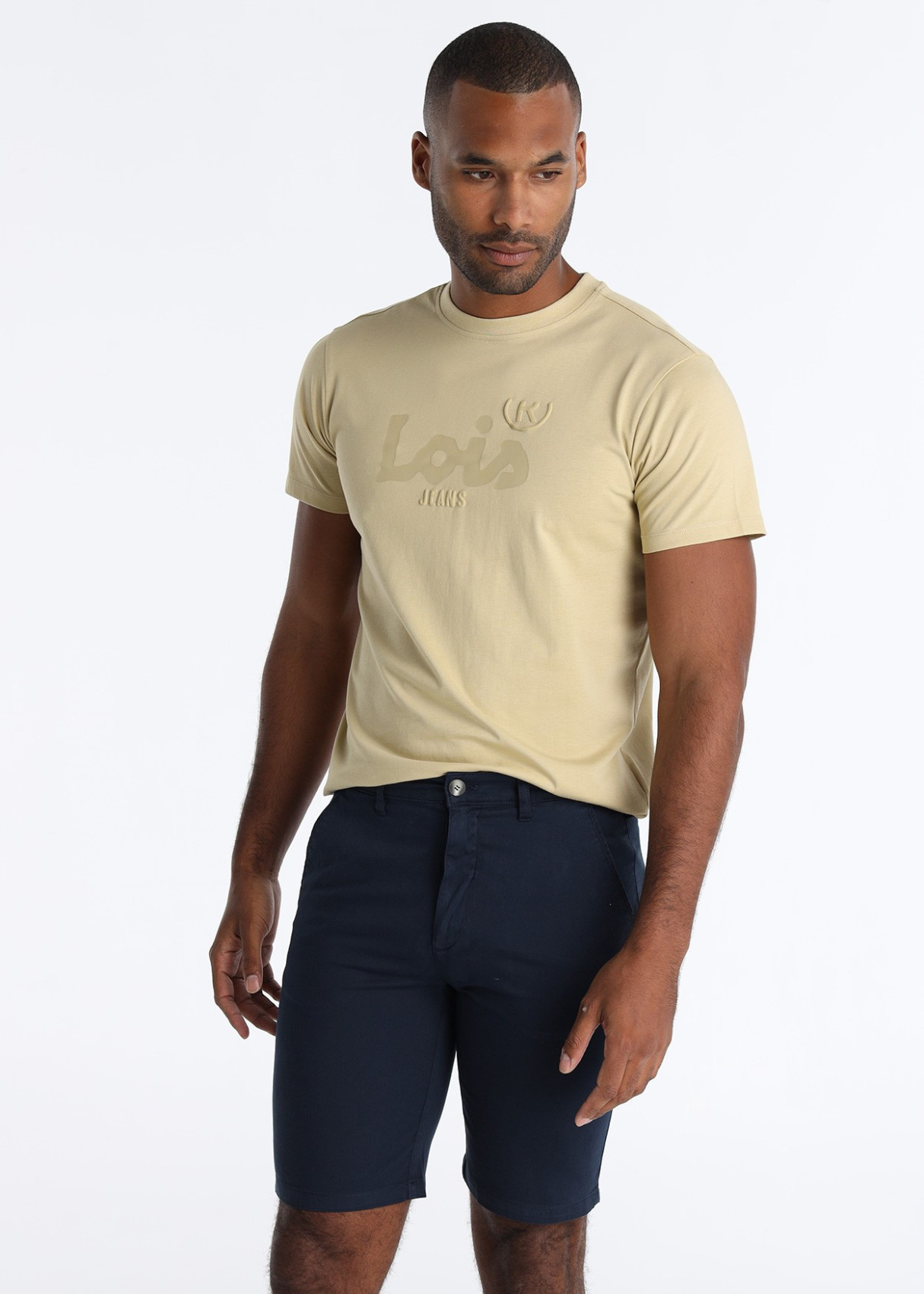 Bermuda Chino Clásica Algodón Elástico Azul