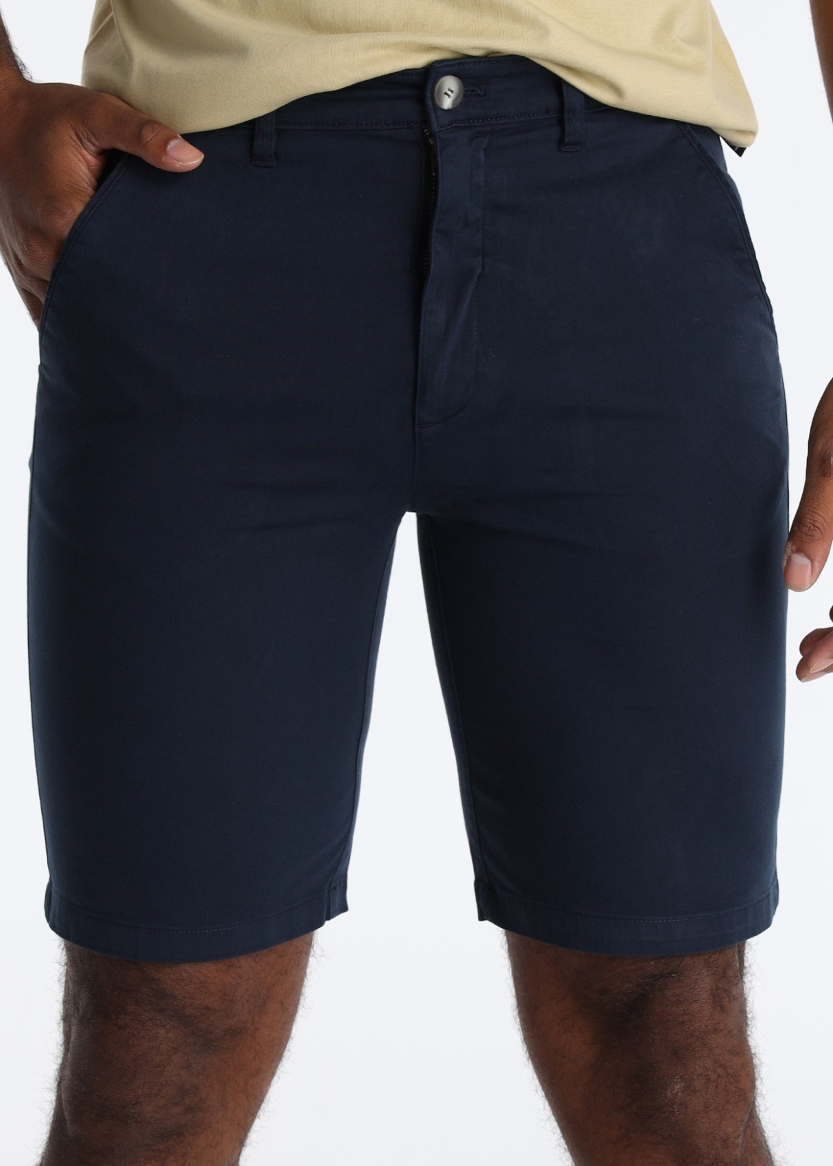 Bermuda Chino Clásica Algodón Elástico Azul
