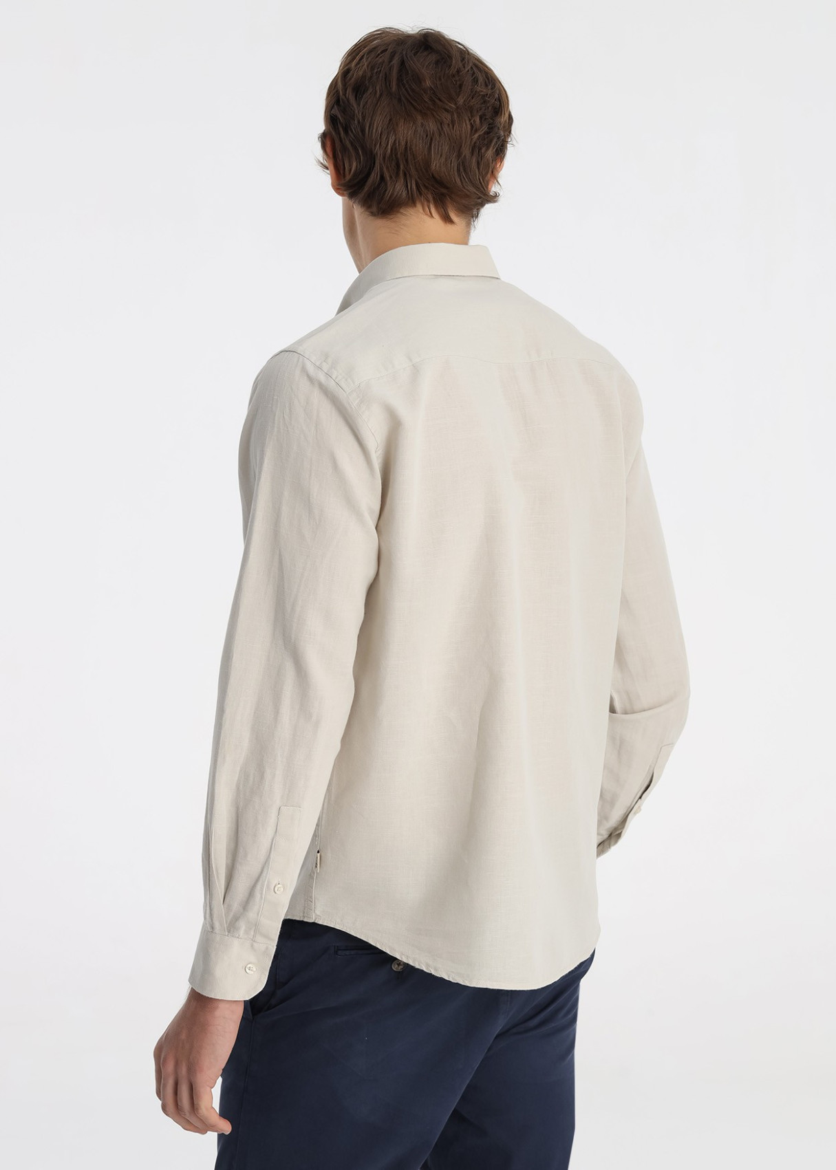 Camisa Mezcla Premium Lino Color Beige