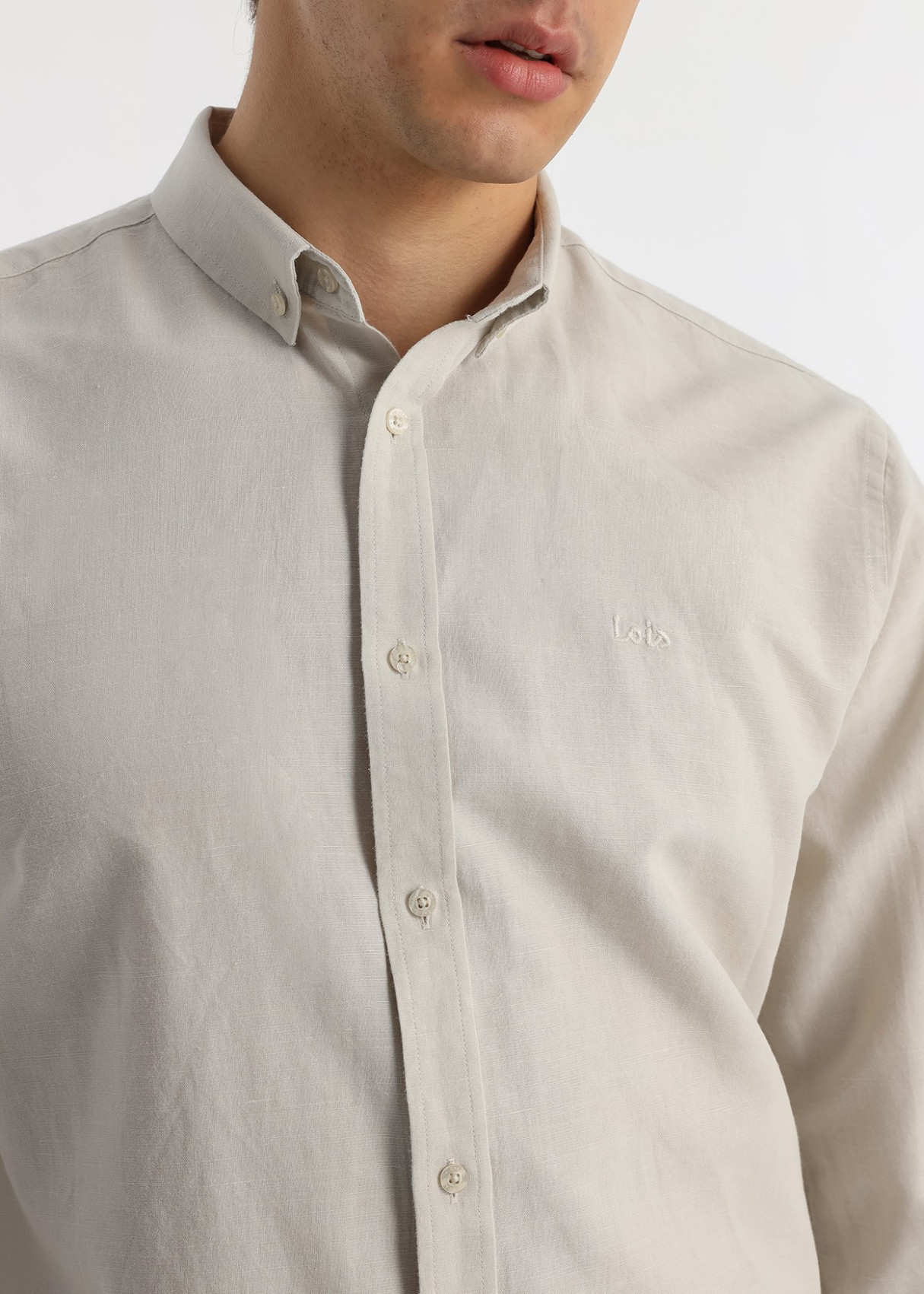 Camisa Mezcla Premium Lino Color Beige