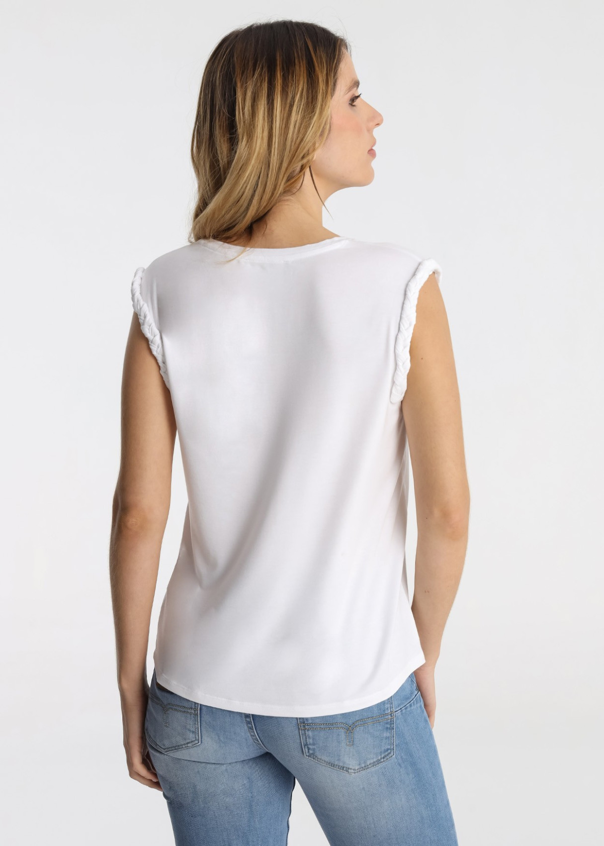 Camiseta Sin Mangas Trenzado Estampado Bandana Blanco