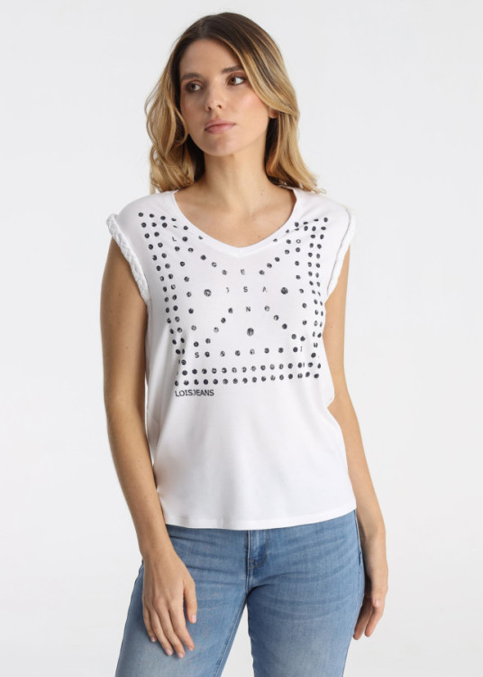 Camiseta Sin Mangas Trenzado Estampado Bandana Blanco
