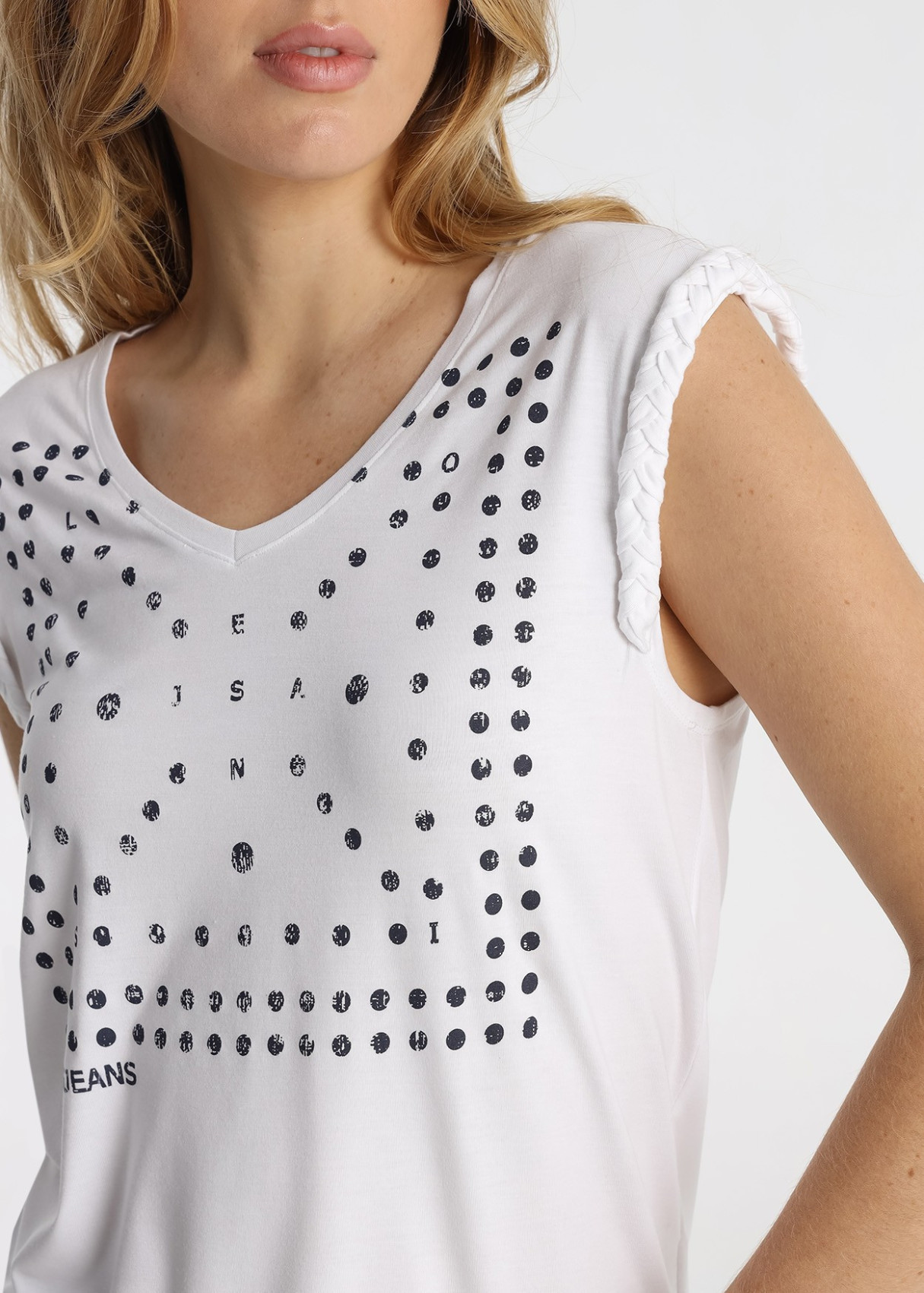 Camiseta Sin Mangas Trenzado Estampado Bandana Blanco