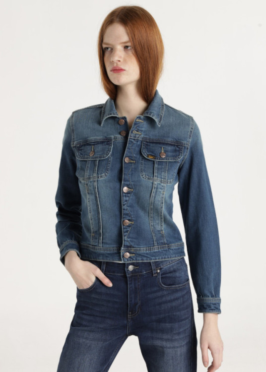 Cazadora básica Denim efecto desgastado azul