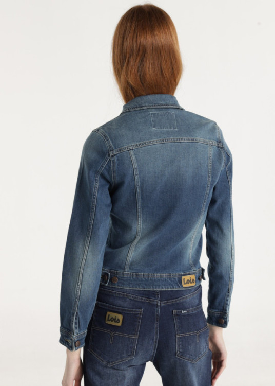 Cazadora básica Denim efecto desgastado azul medio