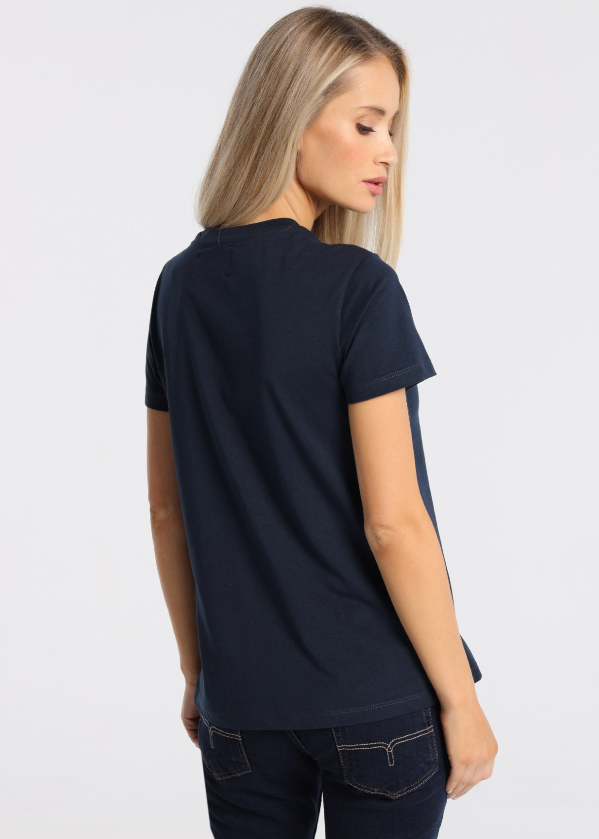 Camiseta manga corta Básica logo a contraste azul marino