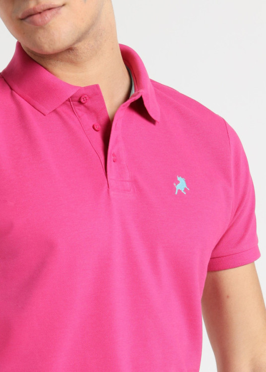Polo Manga Corta Básico Logo Bordado fucsia