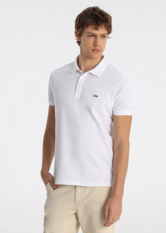 Polo Manga Corta Basico Patch Logo Bordado blanco