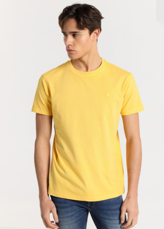 Camiseta Manga Corta Básica Tejido Overdye amarilla