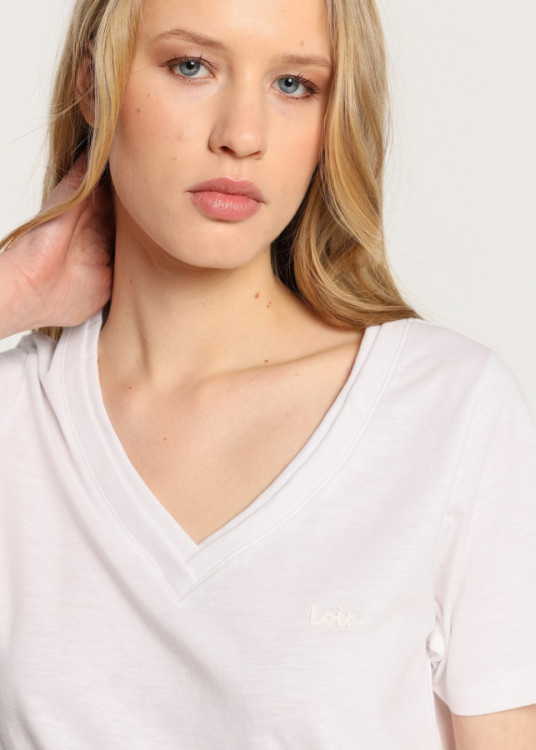 Camiseta manga corta Cuello Pico Básica blanca