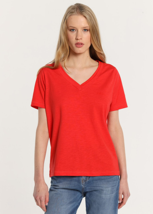 Camiseta manga corta Cuello Pico Básica roja