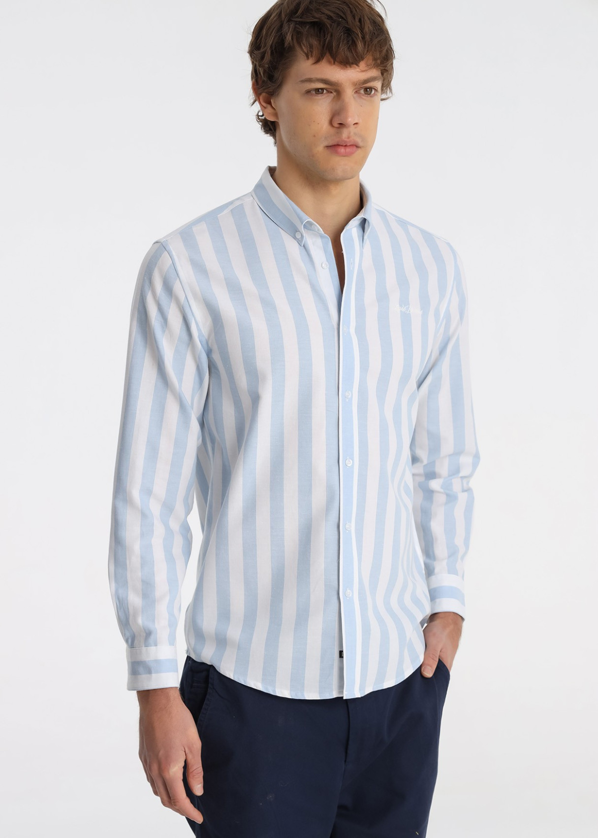 Camisa Con Estampado De Rayas Tejido Oxford De Manga Larga rayas