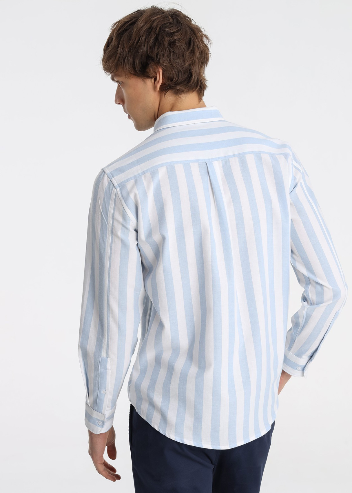 Camisa Con Estampado De Rayas Tejido Oxford De Manga Larga rayas