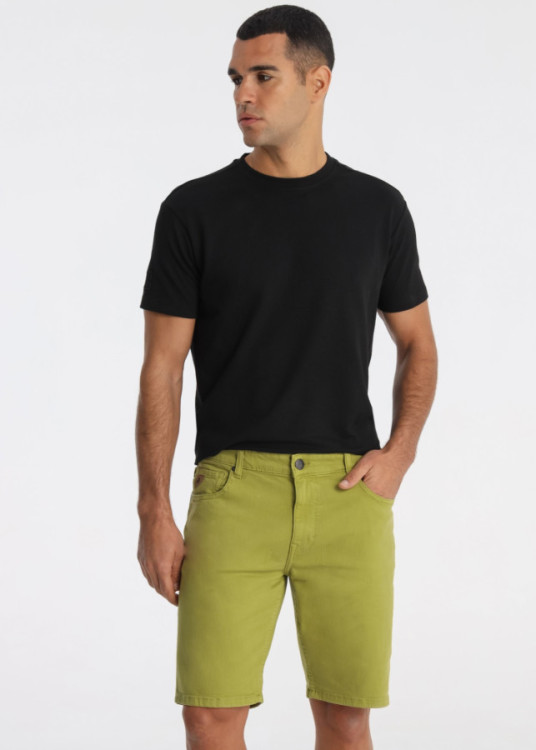 Bermuda Slim De Algodón En Sarga De Color Verde