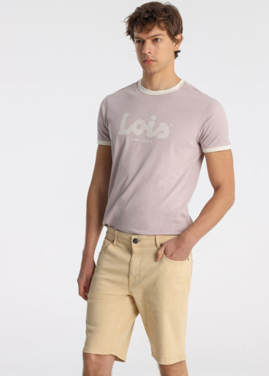 Bermuda Slim De Algodón En Sarga De Color Beige