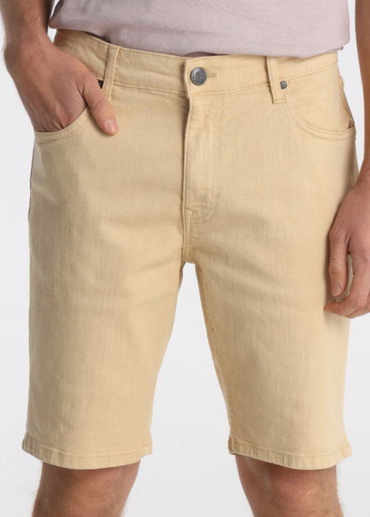 Bermuda Slim De Algodón En Sarga De Color Beige
