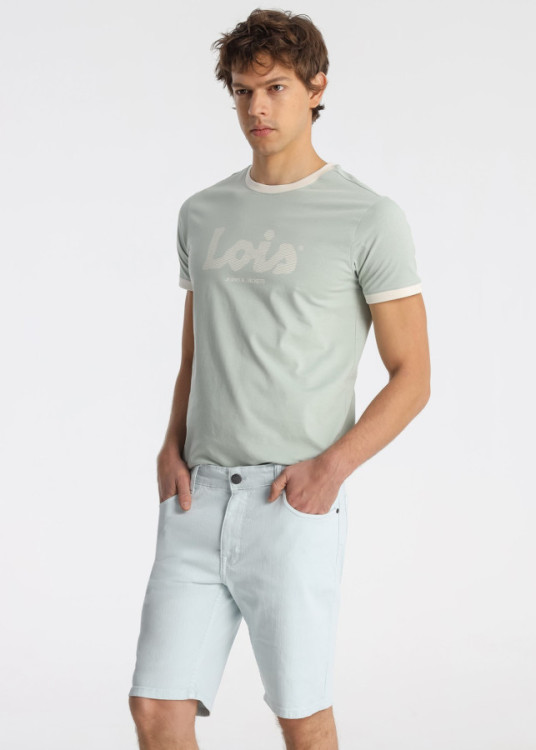 Bermuda Slim De Algodón En Sarga De Color Azul