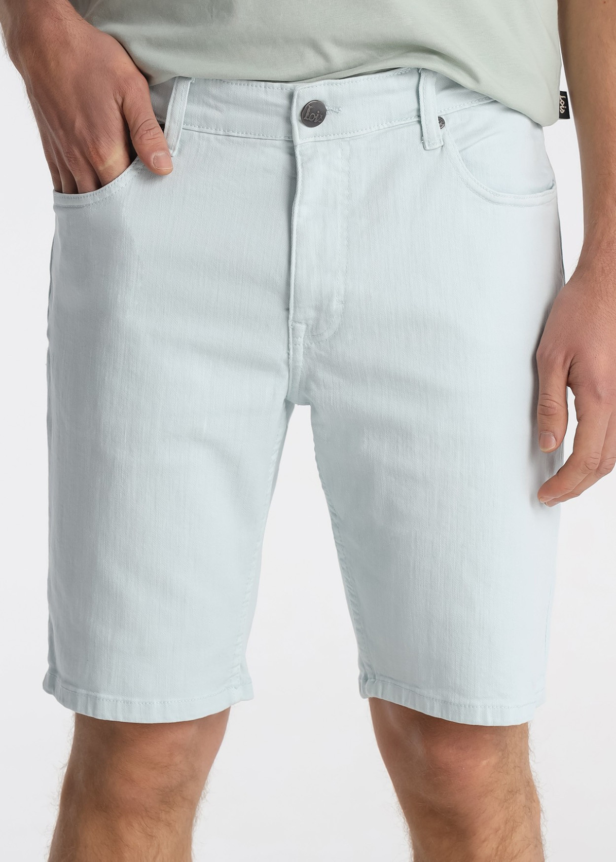 Bermuda Slim De Algodón En Sarga De Color Azul