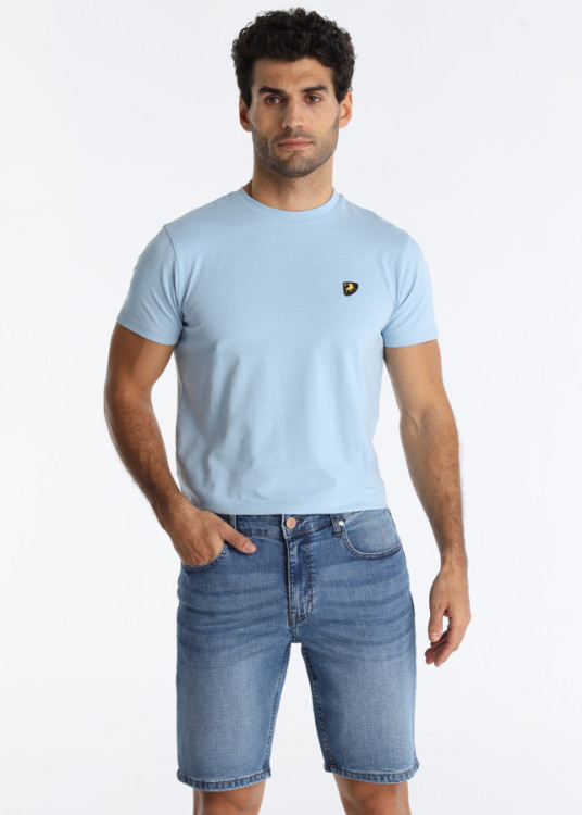 Bermuda Denim Slim En Tejido Cross Con Lavado Azul